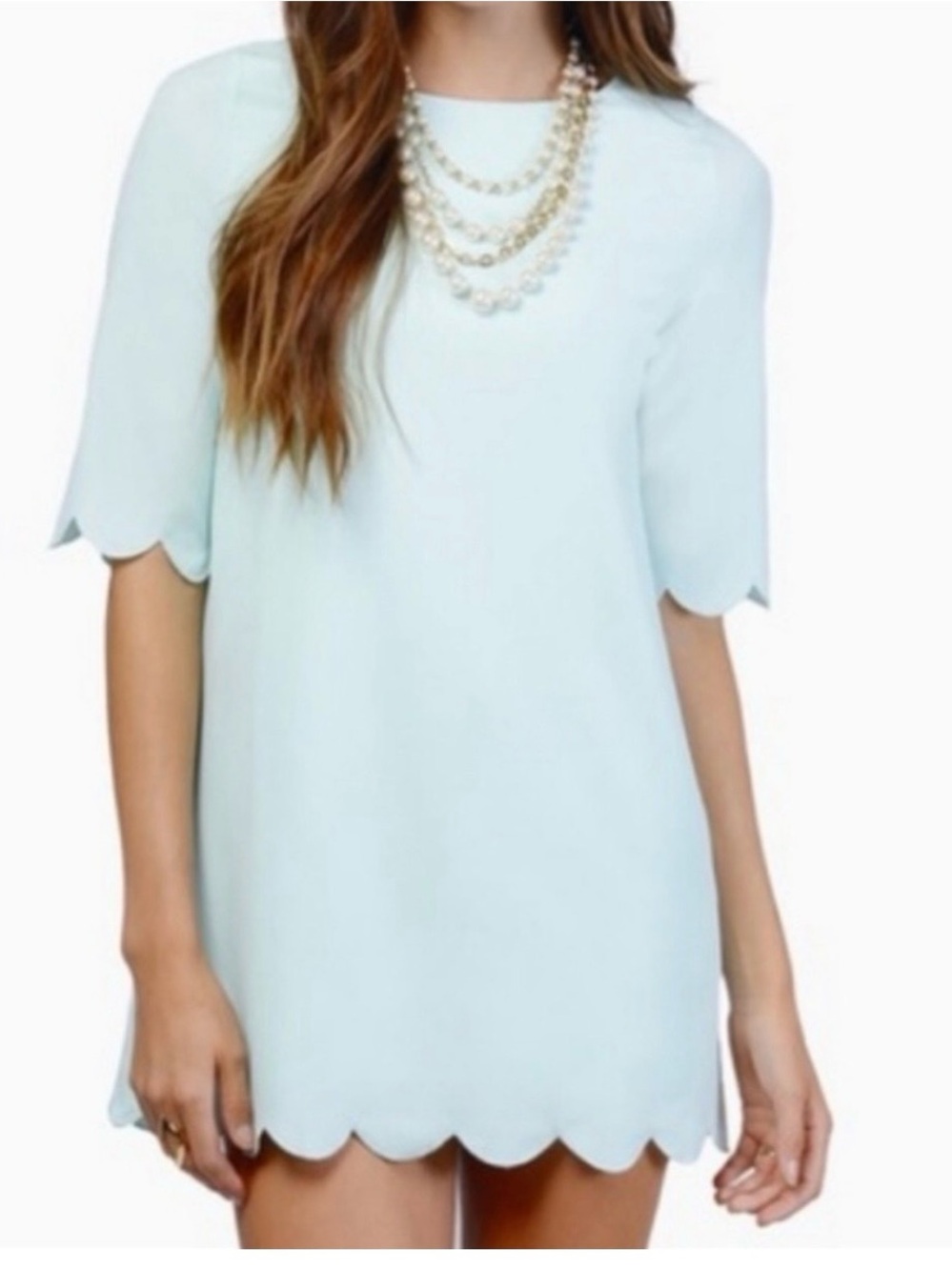Tobi Scallop Hem Shift Dress in Light Blue